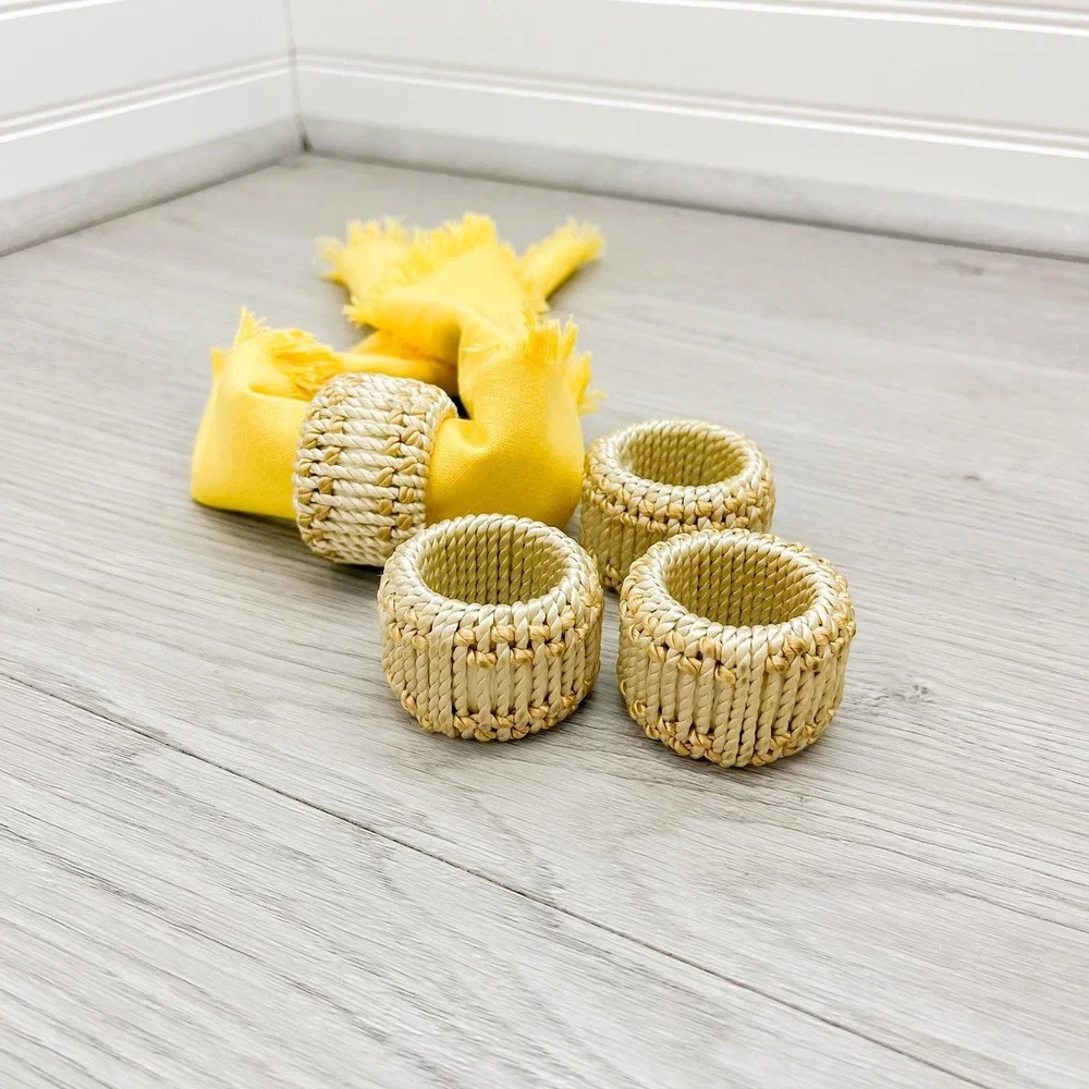 Vintage Faux Wicker Napkin Rings - Set of 4 Retro Beige